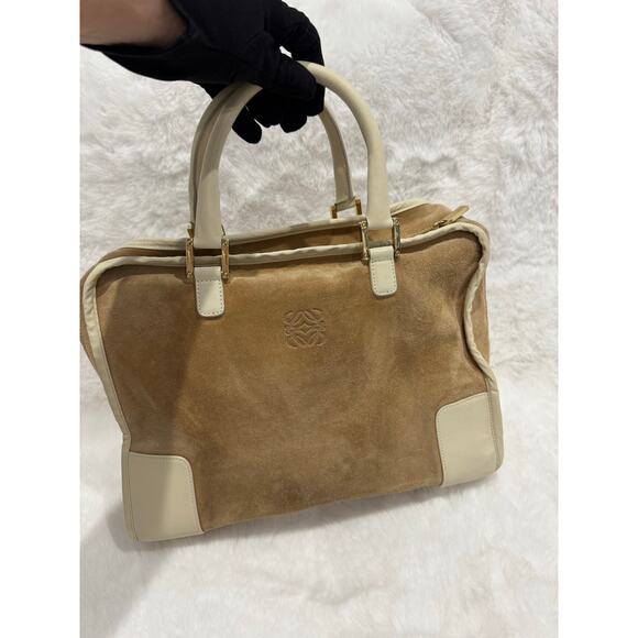 Loewe Tan Suede & Leather Satchel Tote – Vintage Made in Spain - Picture 1 of 6